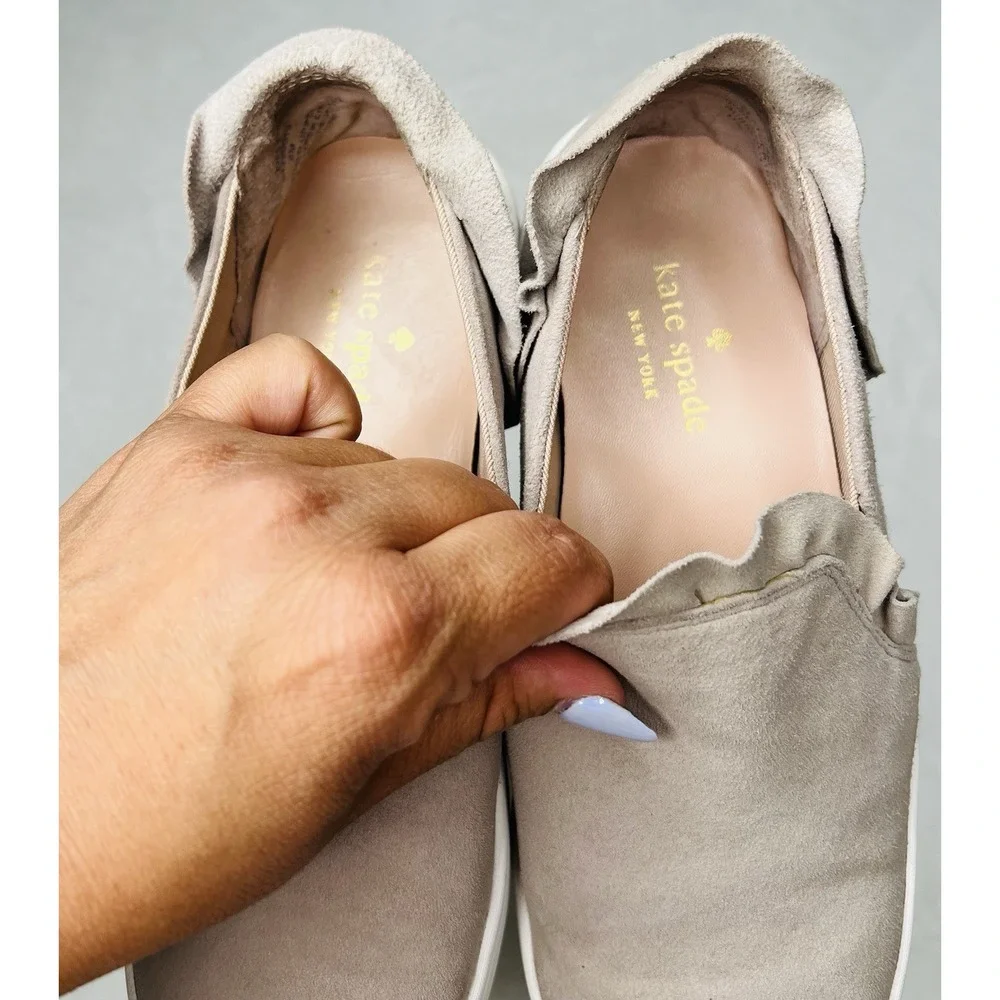 Kate Spade New York Women's Lilly Ruffle Suede Gray Slip-On Sneakers Shoes Sz 6M